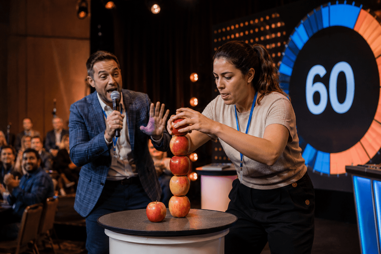 60 Seconds Apple Stacking — 60 Seconds to Give team building with Building Teams
